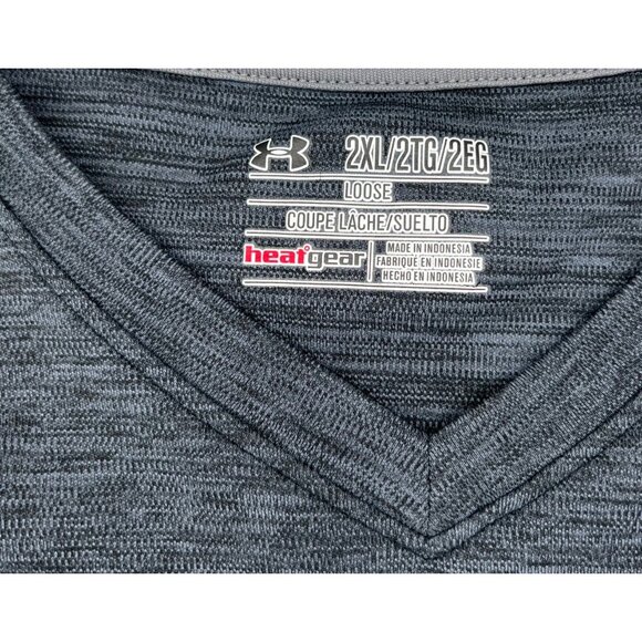 Under Armour Gray Loose Fit HeatGear Mens Athletic T-Shirt 2XL Short Sleeve - Picture 2 of 4